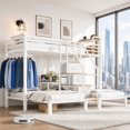 thumbnail image 1 of Triple Twin Bunk Bed with Storage Stair Drawers, Heavy Duty Metal Frame for 3 Sleepers, No Box Spring Needed, White, 1 of 11