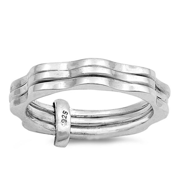 Triple Wave Band Set Bar Holder Rolling .925 Sterling Silver Ring Jewelry Female Male Unisex Size 10