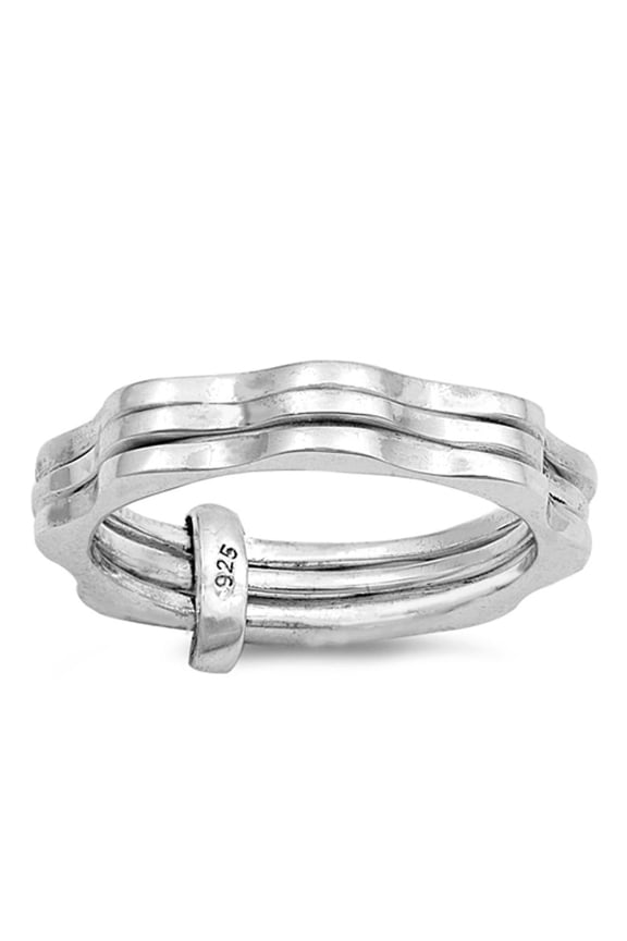 Triple Wave Band Set Bar Holder Rolling .925 Sterling Silver Ring Jewelry Female Male Unisex Size 10