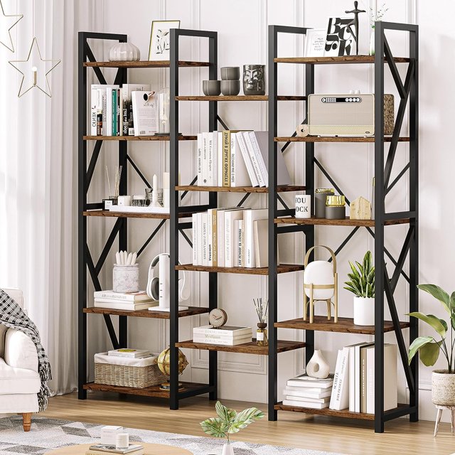 Triple Wide 5 Tier Book Tall Bookshelf with Open Display Shelves