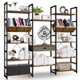 thumbnail image 1 of Triple Wide 5 Tier Bookshelf, Adjustable Rustic Industrial Style Book Shelves, Modern Bookcases and Bookshelves Furniture for Bedroom, Living Room and Home Office, Vintage Brown, 1 of 7