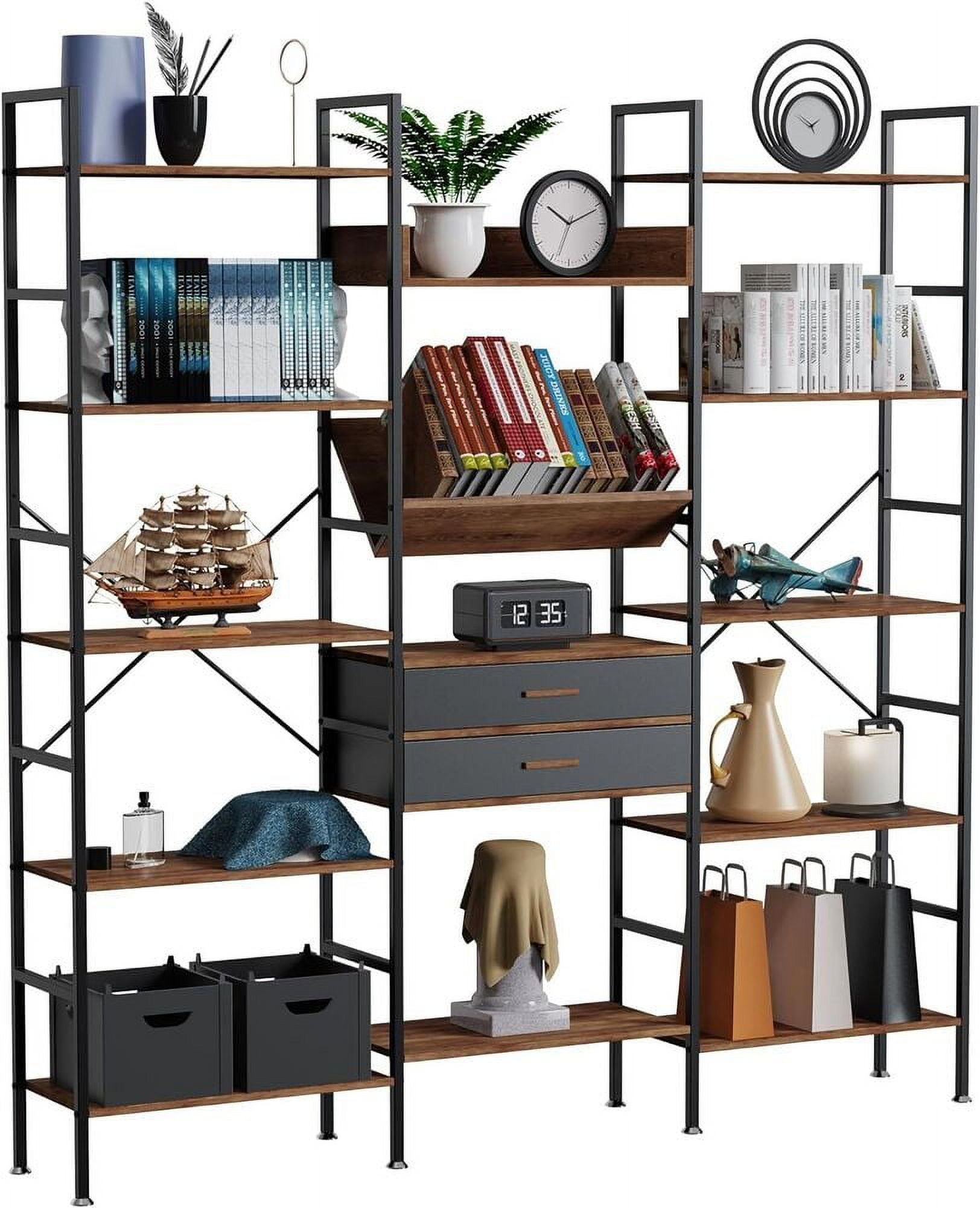 Triple Wide 5 Tier Bookshelf, Bookcases with Open Display Shelves for