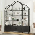 thumbnail image 1 of Triple Wide 5 Tier Tall Arched Bookshelf and Bookcase with 3 Cabinets, Industrial Metal Etagere Open Bookshelf, Wood Standing Book Shelf with Black Metal Frame for Bedroom Living Room, 1 of 8