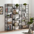 thumbnail image 1 of Triple Wide 5 Tiers Book Shelf with Baffles, Industrial Bookcase with Open Display Shelves, Retro Large Etagere Display Rack with Metal Frame for Living Room Bedroom Home Office, Dark Grey, 1 of 9