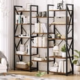 thumbnail image 1 of Triple Wide 5 Tiers Industrial Book Shelf with Open Display Shelves Tall Bookshelf with Metal Frame Corner Bookcase for Living Room Bedroom Home Office Grey, 1 of 7