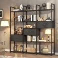 thumbnail image 1 of Triple Wide Bookcase with 3 Fabric Drawers, 73" 5 Tier Tall Bookshelf, Metal Frame Display Storage Shelf for Home Office, Black, 1 of 8