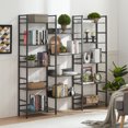 thumbnail image 1 of Triple Wide Large 5 Tier Industrial Bookshelf, Vintage Wood Bookcase for Living Room Bedroom Living Room Office, Dark Grey, 1 of 10