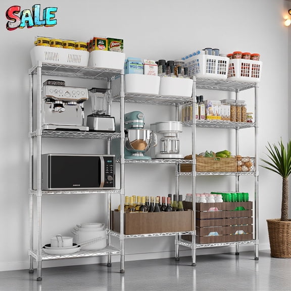 Triple Wide Metal Wire Shelving Unit with 11 Open Display Shelves, Heavy Duty Adjustable Standing Garage Steel Rack Utility Shelf for Warehouse Kitchen Pantry, 62.6"L x 13.78"W x 59.05"H, Silver