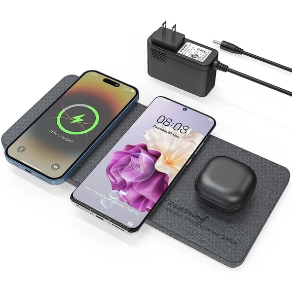 Triple Wireless Charger,Charging Pad,Ultra Slim Fast 3x10W Charger Station for Multiple 3 Devices New Airpods Samsung Earbuds Mat Dock W/AC Adapter for All Wireless Charging Phones