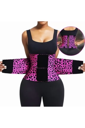 Triple Wrap High Compression Waist Trainer Belt - Pink Leopard Print Tummy Control Body Shaper with Back Support, Posture & Cincher for Gym, Workout, Adjustable Pull-On Closure (Hand Washable)