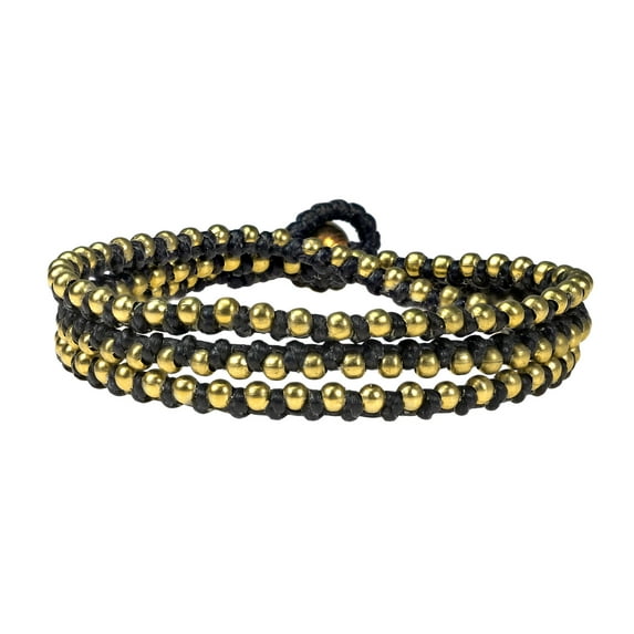Triple Wrap Mini Fashion Brass Beads Black Cotton Wax Rope Strand for Male and Female Adult
