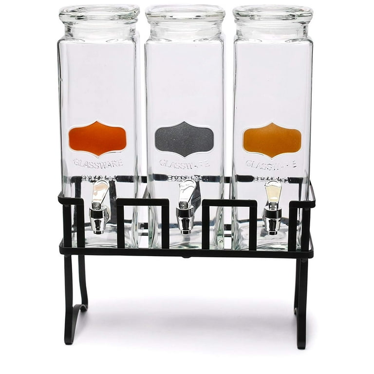 Circleware Chalkboard Yorkshire Mason Jar Glass Beverage Drink Dispenser with Black Metal Stand 1 Gallon Clear