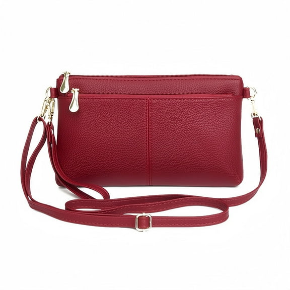 Triple Zip Lightweight Small Crossbody Bag Vegan Leather Wristlet Clutch with Adjustable Shoulder Strap