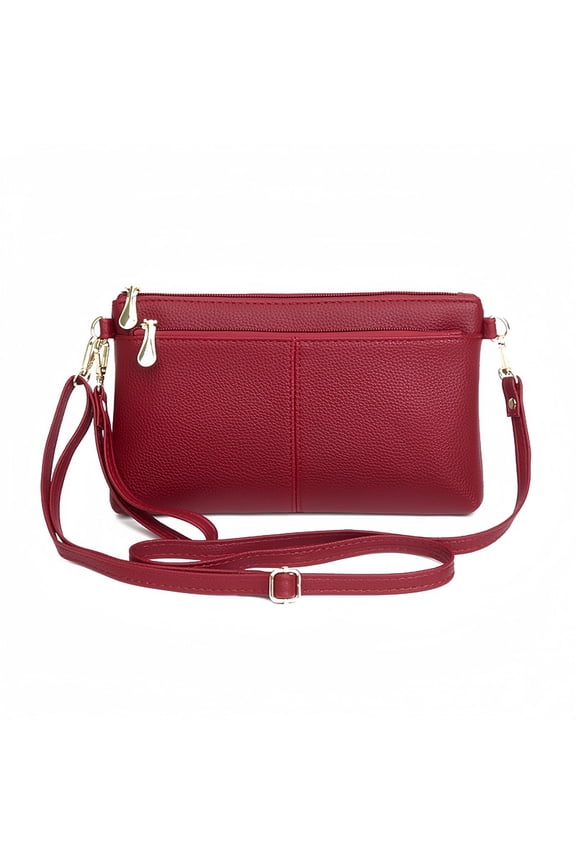 Triple Zip Lightweight Small Crossbody Bag Vegan Leather Wristlet Clutch with Adjustable Shoulder Strap