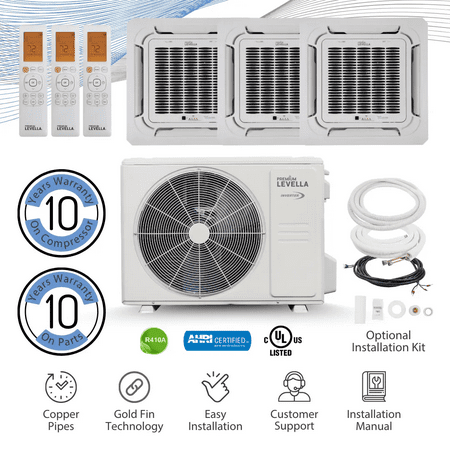 Triple Zone Ceiling Cassette 23.5 SEER2 Ductless Mini Split Air Conditioner Wifi Heat Pump 220V