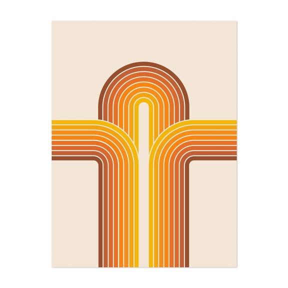 Triple retro arches in yellow and orange - Illustration Unframed Wall Art Print 5 x 7 inches