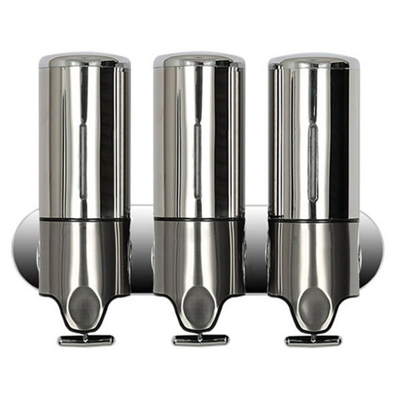 Triple soap dispenser made of stainless steel