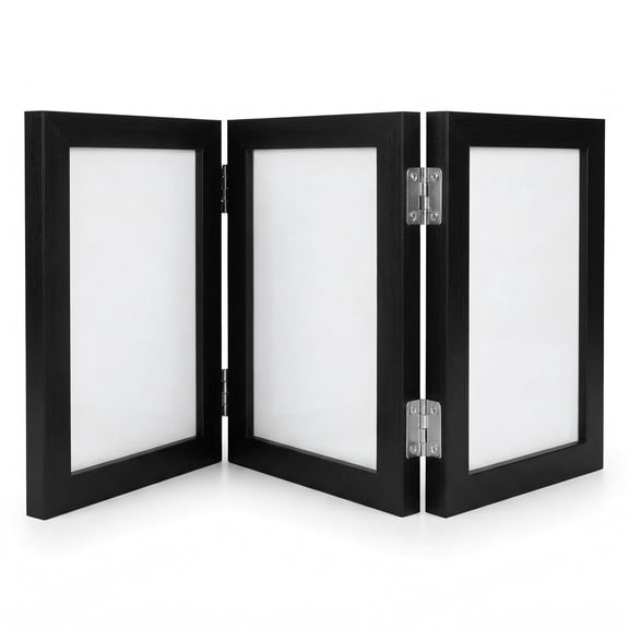Triple4x6 Vertical Picture Frame,Engineered Wood Trifold Tabletop Photo Frame with Clear Plexiglass,Easy to Insert Pictures,Desktop Photo Display for Family Photos,Great for Gift, Black