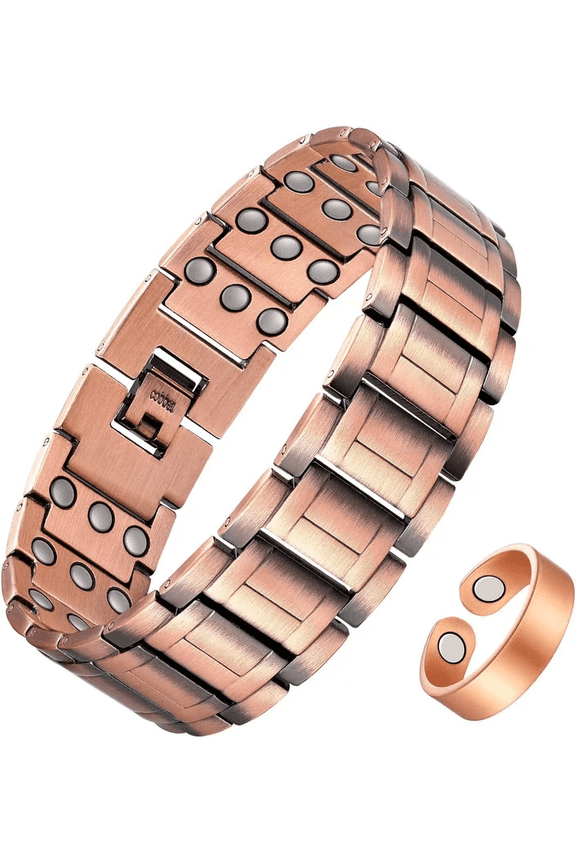 TripleHBB 3X Magnetic Bracelets for Men Ultra Strength Magnets Upgrade Folding Clasp Titanium Bracelet & Copper Ring Adjustable with Sizing Tool