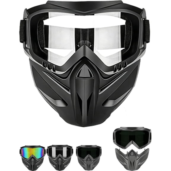 TripleHBB Detachable Full Face Goggle Mask,Goggle Mask for Welding & Riding,Anti-Fog Windproof Impact Resistant Face Protection Shield,Dust Protection Face Shield for Men Women