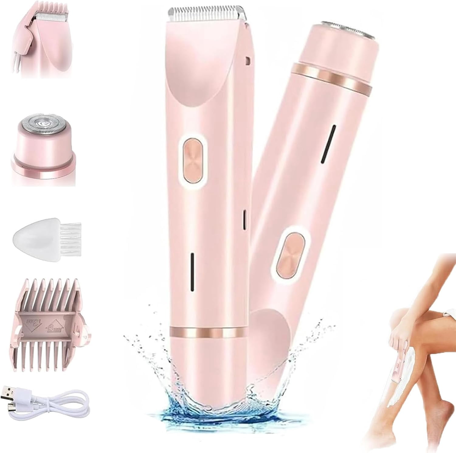TripleHBB Electric Trimmer for Women,Electric Shaver and Razor Rechargeable 2-in-1 Body and Facial Epilator,  Dual-Head Electric Razor , IPX7 Waterproof