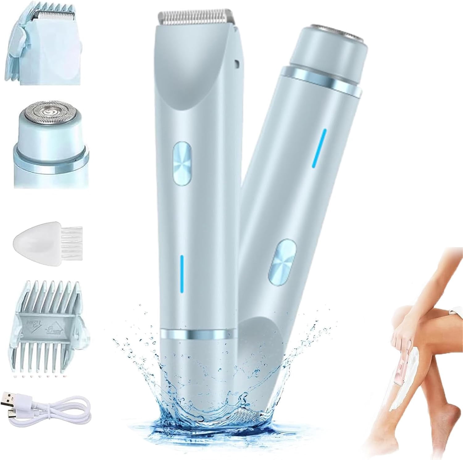 TripleHBB Electric Trimmer for Women,Electric Shaver and Razor Rechargeable 2-in-1 Body and Facial Epilator,  Dual-Head Electric Razor , IPX7 Waterproof