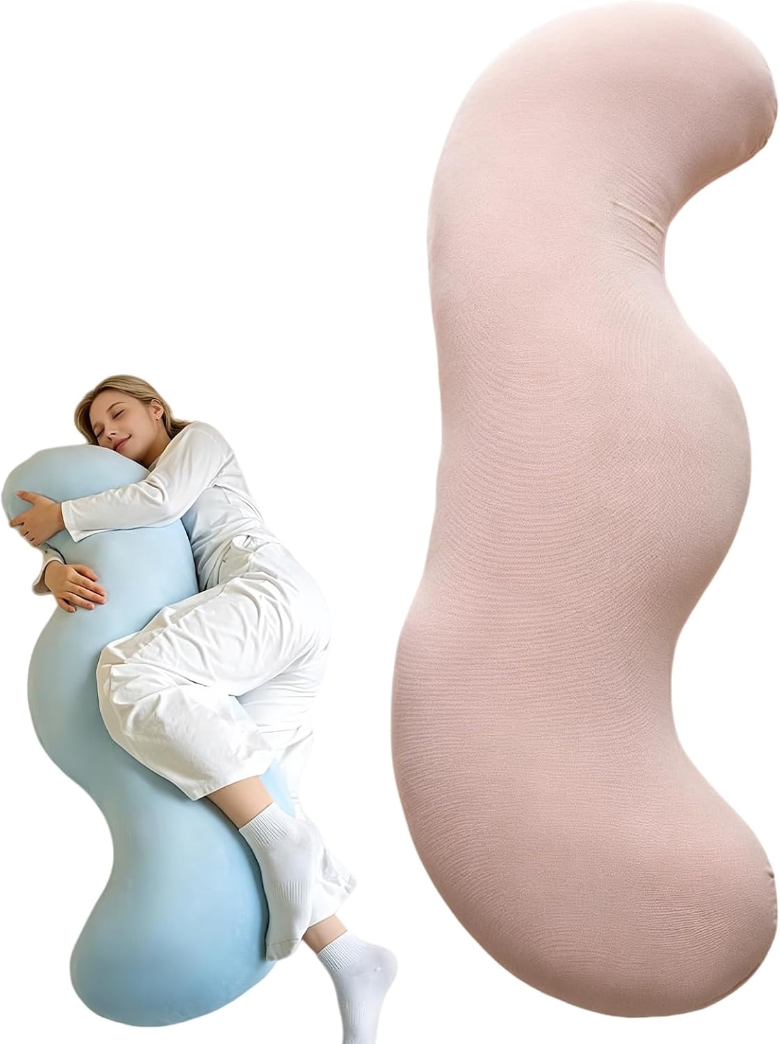 TripleHBB Pea Pod Body Pillow for Side Sleeper,S Shaped Full Body Support Cooling Pillow for Adults,Long Bolster Hug Pillow with Cooling Fabric,Soft Ergonomic Pillow for Back,Hip & Leg Support