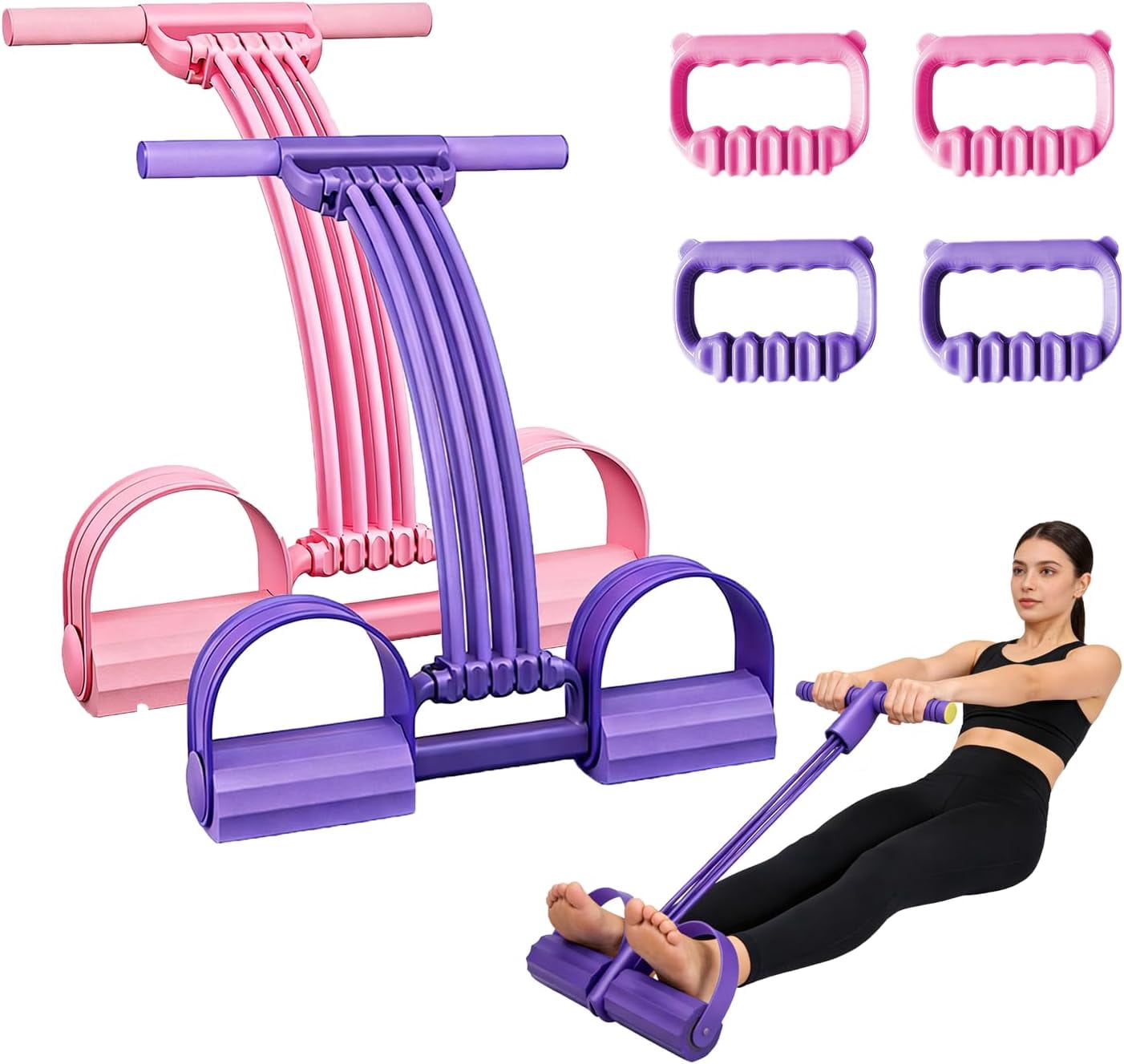 TripleHBB Pedal Resistance Band with Handle,2026Upgrade 8 Tube Exercise Band 3 in 1 Multi-Function for Foot Pedal Pull,Back Stretch & Chest Expand,Portable Latex Fitness
