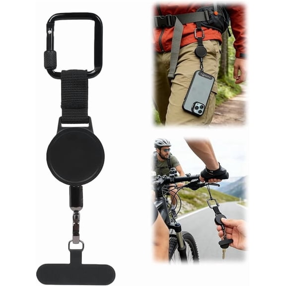 TripleHBB Phone Tether Anti Theft,Retractable Phone Holder,Lanyard Steel Line Cellphone Strap with Locking Carabiner and Metal Tab for Outdoor Skiing Climbing