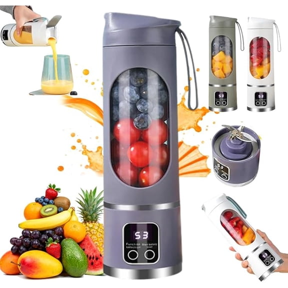 TripleHBB Portable Digital Multimode Juicer Blender,7.4V Cordless Compact Travel Juicer for Shakes and Smoothies,Small Blenders with Smart time display,Self-cleaning,BPA Free Cup & Lid,12 blades