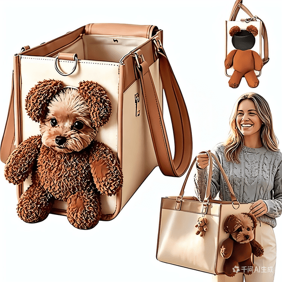 TripleHBB Teddy Bear Dog Carrier Bag,2-in-1 Multi-functional Pet Carrier Handbag for Small Dogs and Cats with Peek Window,Large Capacity PU Pet Out Shoulder Bag for Small Pets Outdoor Walking