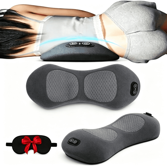 TripleHBB Triple Fusion Back Massager,3-in-1 Heat Vibration & Electric Traction Lumbar Support Pillow for Lower Back,Neck & Shoulders