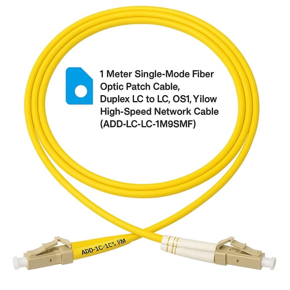 Triplenet Pricing 1 Meter Single-Mode Fiber Optic Patch Cable, Duplex LC to LC, OS1, Yellow, High-Speed Data Transmission, for Networking and Telecom (ADD-LC-LC-1M9SMF) ADDLCLC1M9SMF