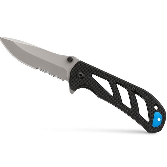 Triplenet Pricing E-Z-Out Skeleton Serrated Folding Knife Durable Stainless Steel Serrated Blade, Lightweight Pocket Knife for Everyday Carry, Outdoor Survival, Hunting, and Camping 46751N