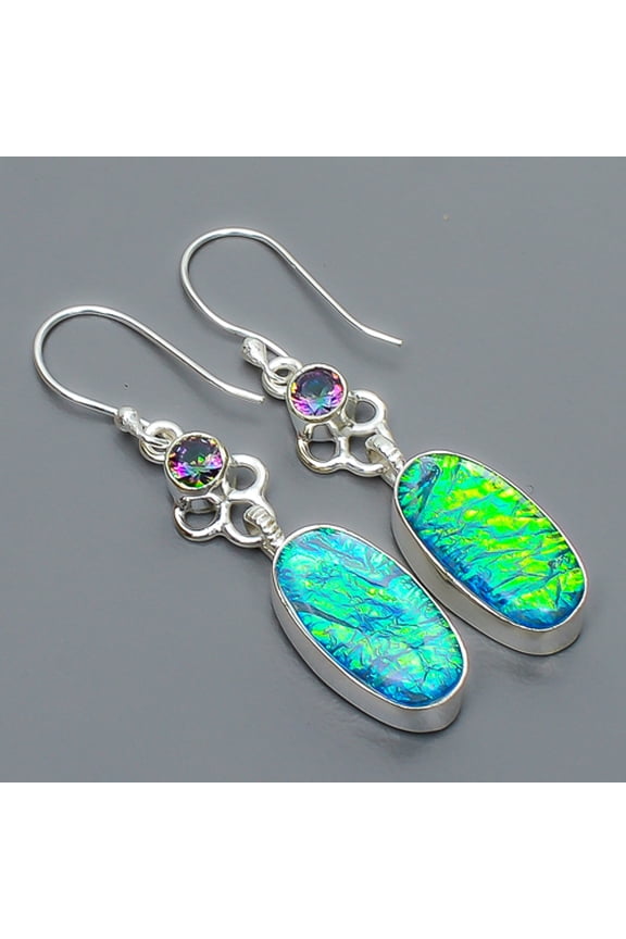 Triplet Fire Opal 925 Sterling Silver Earring 2.15" A387, Handmade Jewelry, Dangle Earring