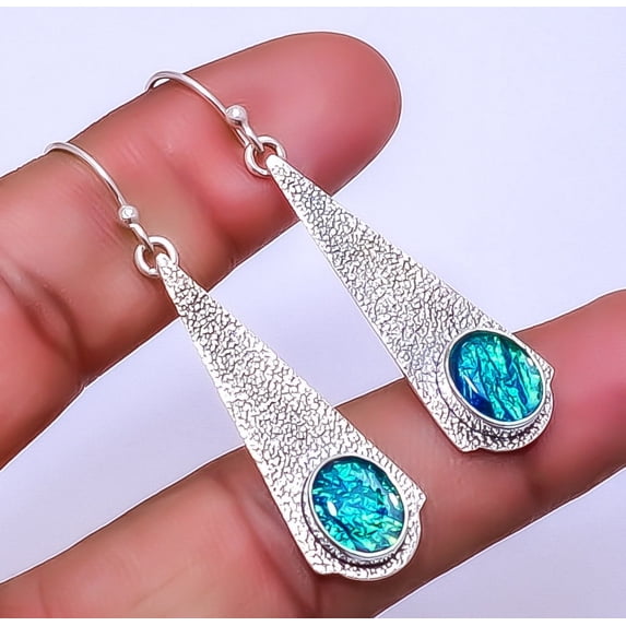 Triplet Opal Designer Handmade 925 Sterling Silver Earring 2.07" E_9330_99_44, Gemstone Silver Jewelry, New Year Sale, Valentin's Day Gift