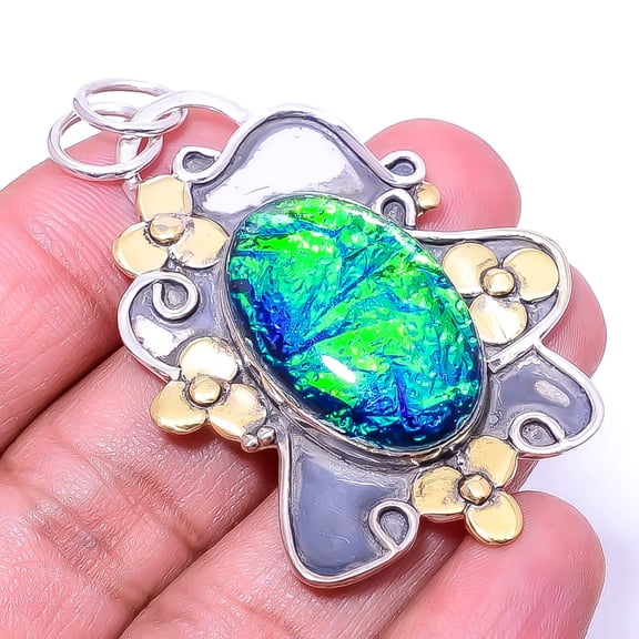 Triplet Opal Oxidised Two Tone Designer 925 Sterling Silver Pendant 2.15" P38