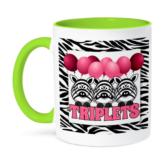 3dRose, Triplets Girls Pink Zebras with Balloons Zebra Print Jungle Theme, 11oz Two-Tone Green Mug