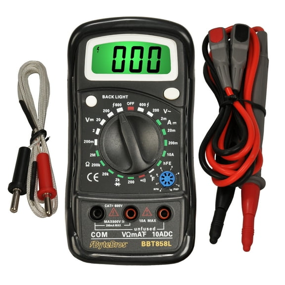 Triplett Byte Brothers Rugged Compact CAT II Digital Multimeter - AC/DC Voltage, DC Current, Resistance, Temperature, Continuity, Diode Check, and Transistor Check (BBT858L)