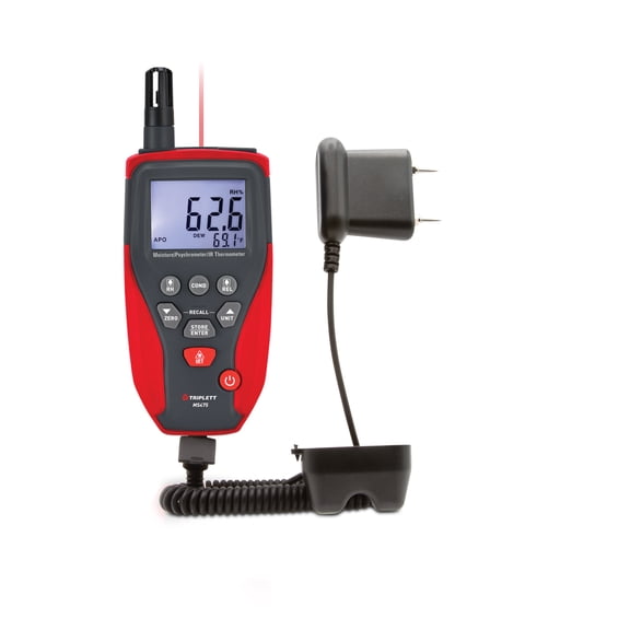 Triplett MS475 Moisture Meter, Psychrometer, IR Thermometer with Built-in Humidity/Temperature Probe