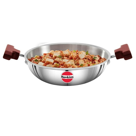 Triply Silver Stainless Steel Kadai 1.5 Liters | Flat Bottom Induction Kadhai, Small Kadai (SSD15)