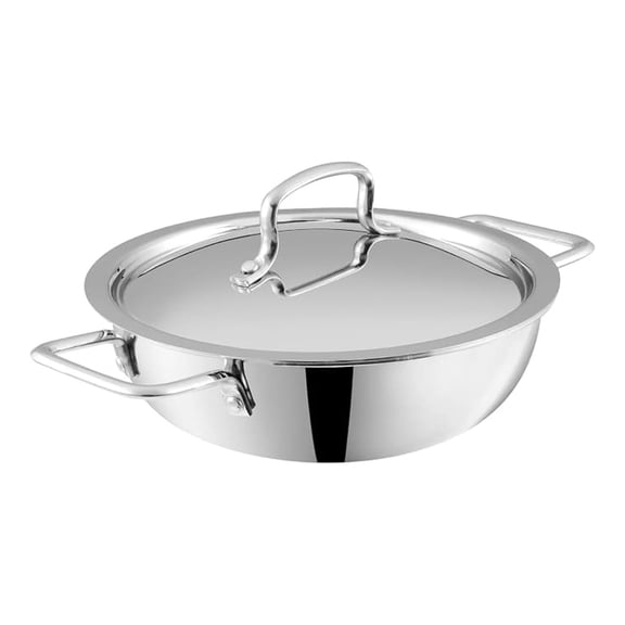 Triply Stainless Steel Kadai | Suitable For Indian Cooking, Sauces, Stews, Soups | Extra Deep, Induction, Electric Friendly (22cm)