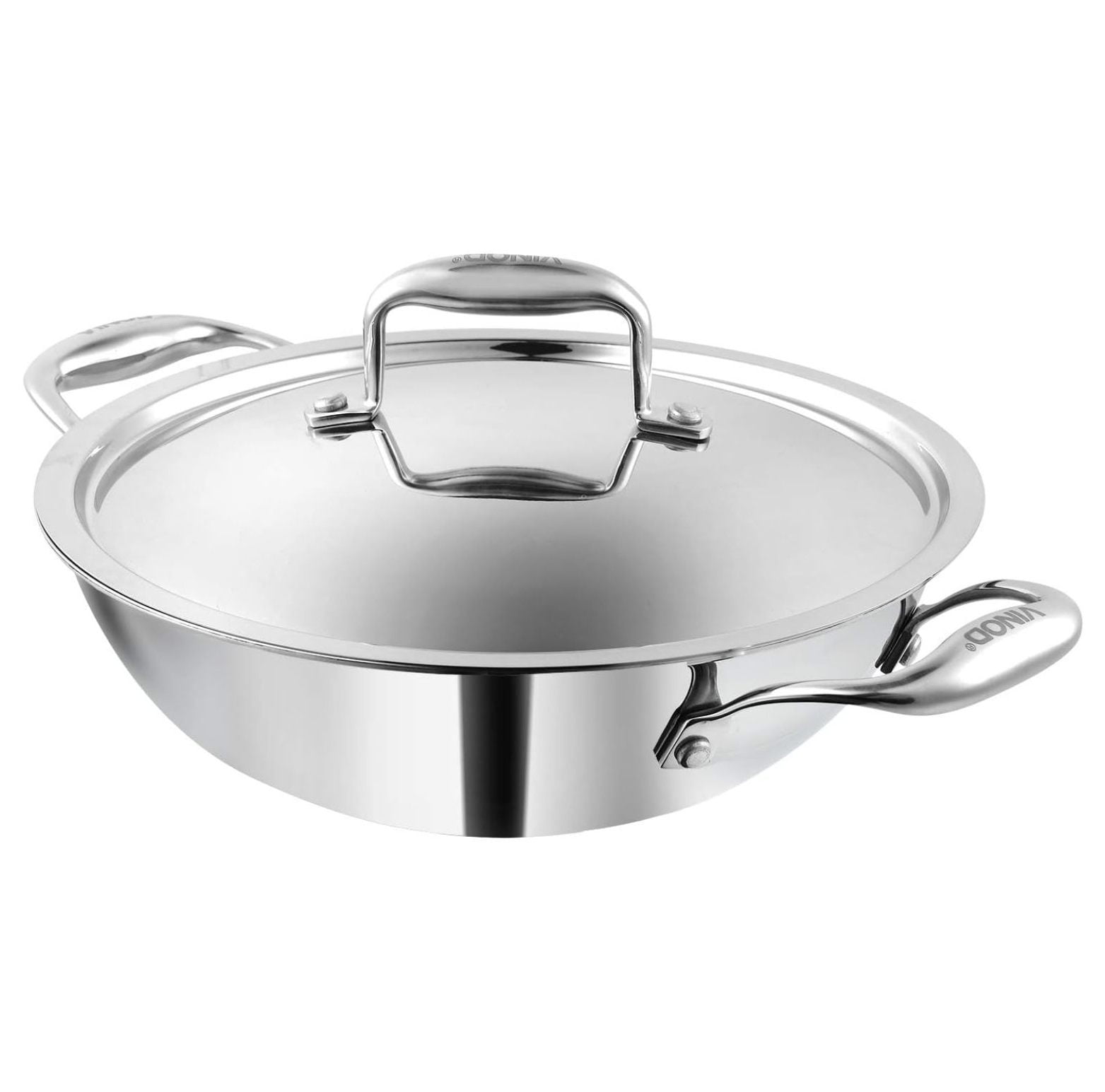 TABAKH 3.7L Triply Stainless Steel Kadai W/Lid – Indian Cooking Pot, Induction Base