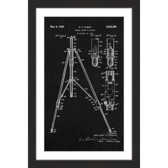 "Tripod 1942 Black Paper" Framed Painting Print