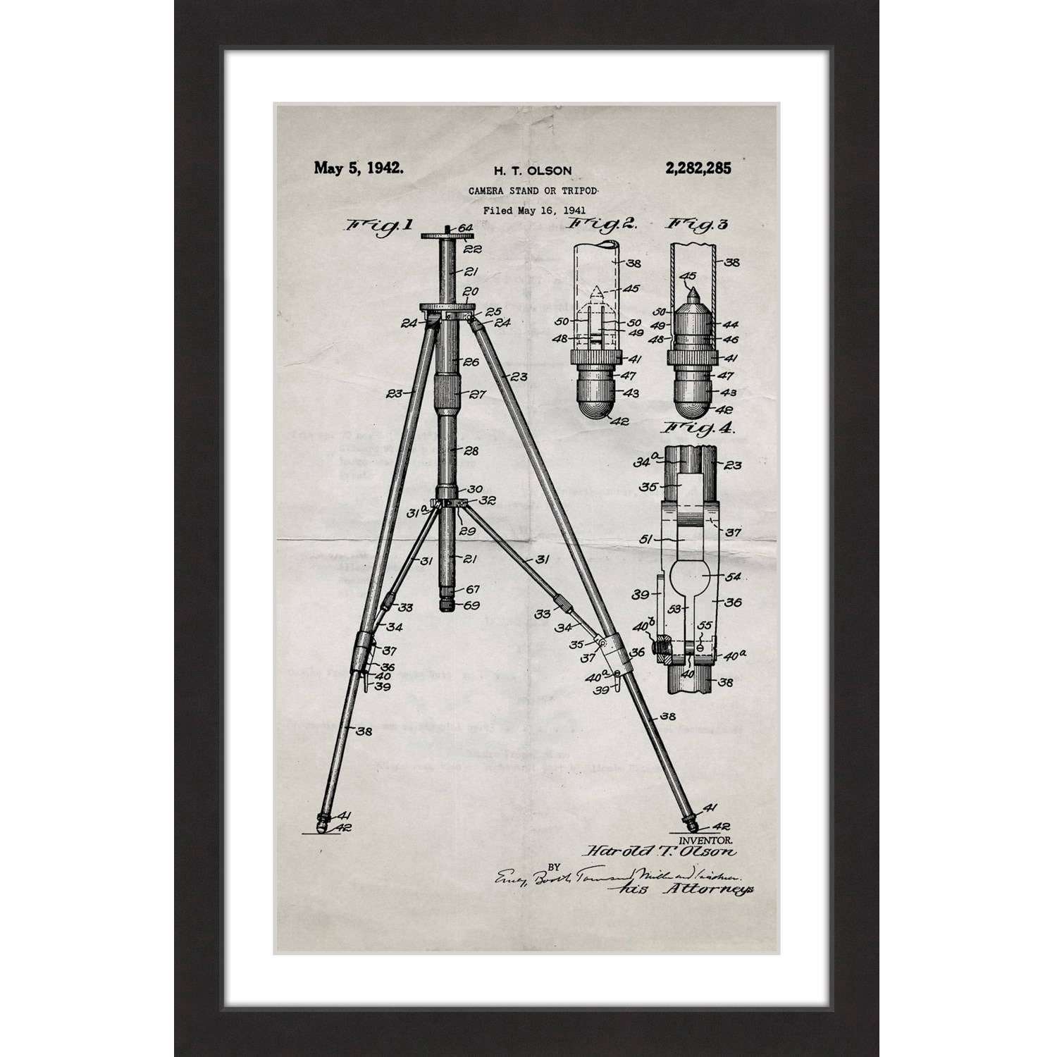 "Tripod 1942 Old Paper" Framed Painting Print