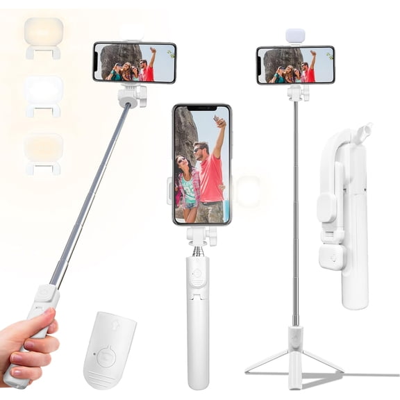 Tripod, 40 in Retractable Tripod for iPhone with Wireless Remote Control & Light, Portable Phone tripods Photograph, Live Streaming, Video Recording, Compatible All Cellphones