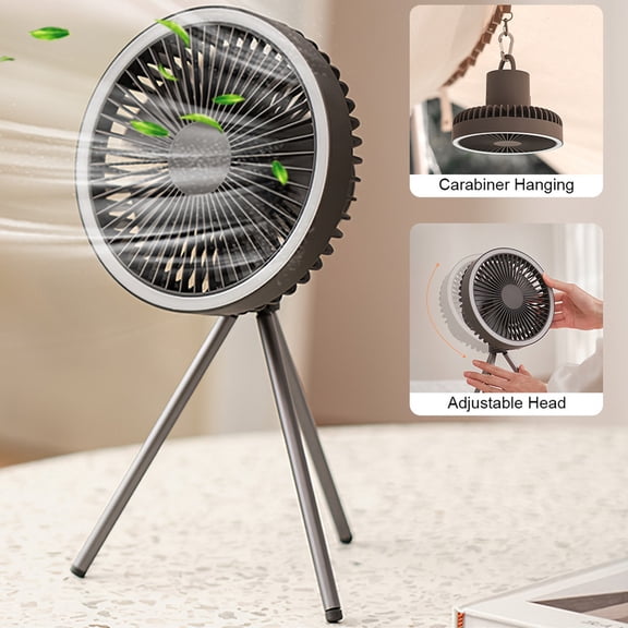 Tripod Camping Fan, iMounTEK 10000mAh Rechargeable Battery Powered Camping Table Fans with LED Light, 3 Speeds Portable Fan for Outdoor or Indoor Activities