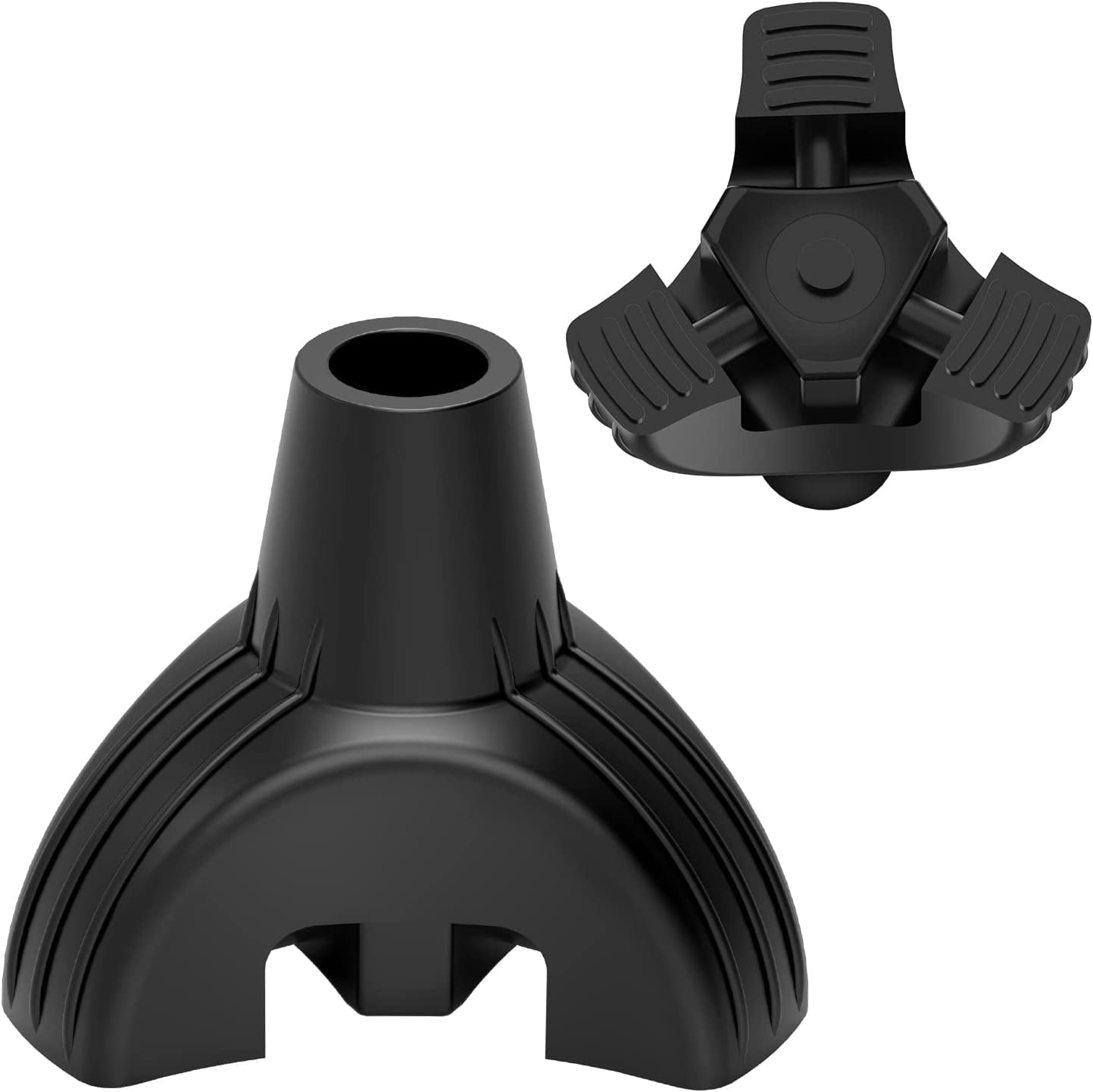 Tripod Cane Tip, Non-Slip 3 Prong Rubber Cane Tip Self Standing Replacement Rubber Foot for 3/4 Inch Diameter Standard Walking Cane Standing Stick Accessory (Black, S)