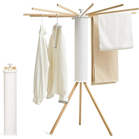 Tripod Clothes Drying Rack, Garment Rack Portable and Foldable Space Saving Laundry Drying Rack - Drying Rack Clothing 12 Rods Wooden
