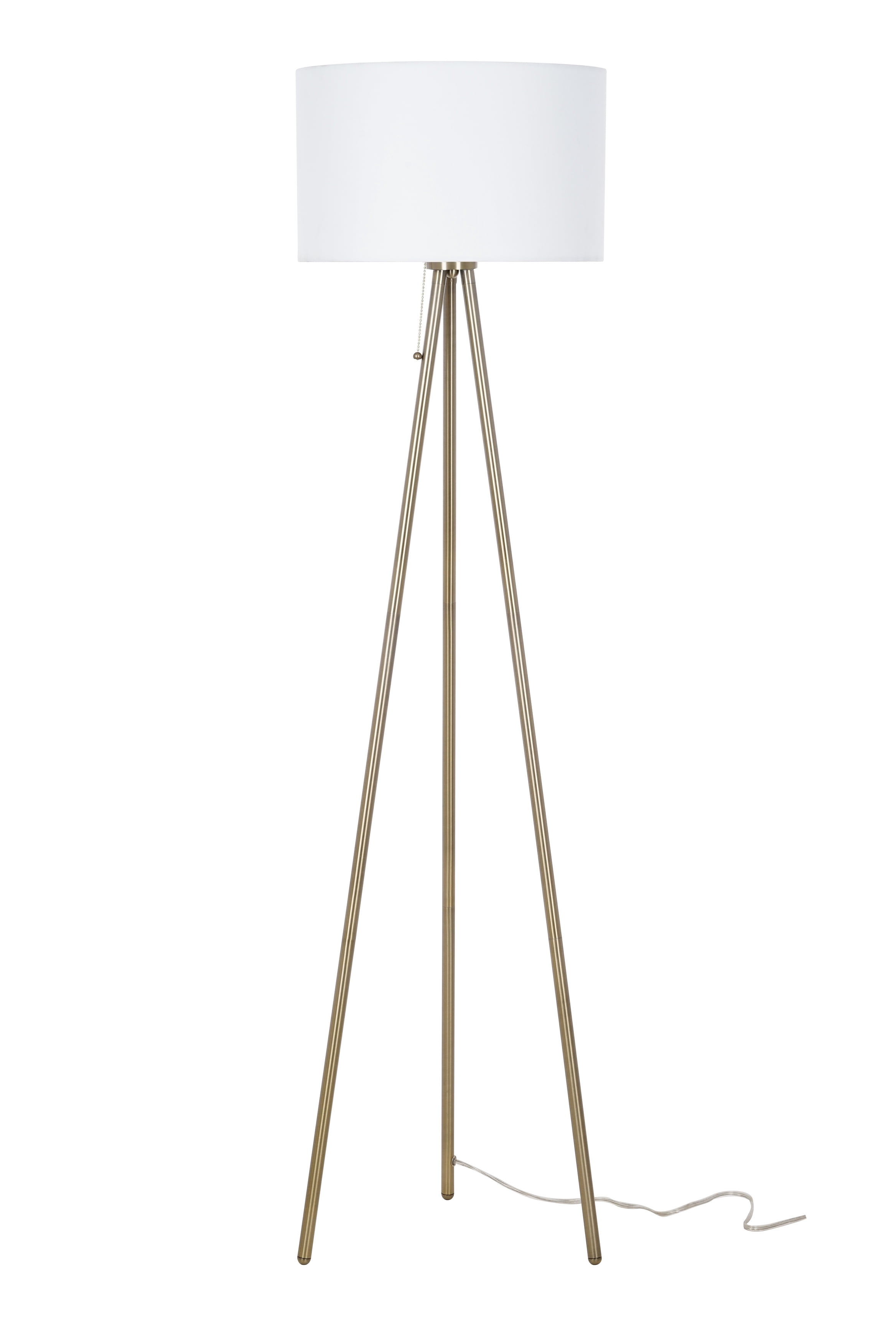 Catalina Lighting Tripod 61.25'' Dimmable Floor Lamp with White Fabric Drum Shade Modern Floor Light Fixture for Living Room, Bedroom or Office, Antique Brass